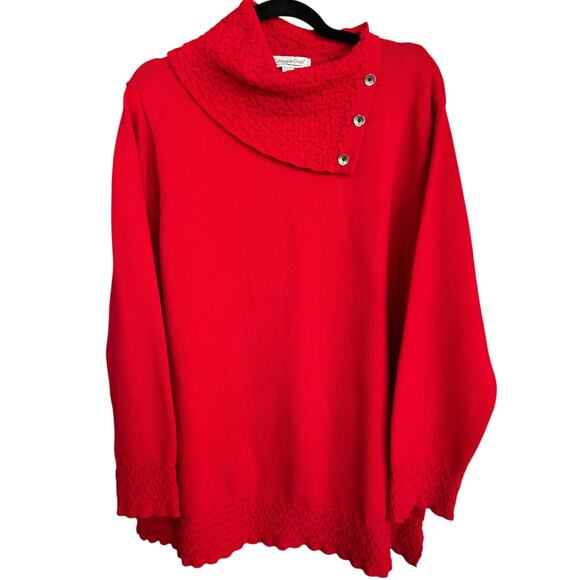 Coldwater Creek Women's Red Basketweave Cowl Neck Knit Sweater Size 3X Plus - Picture 1 of 5